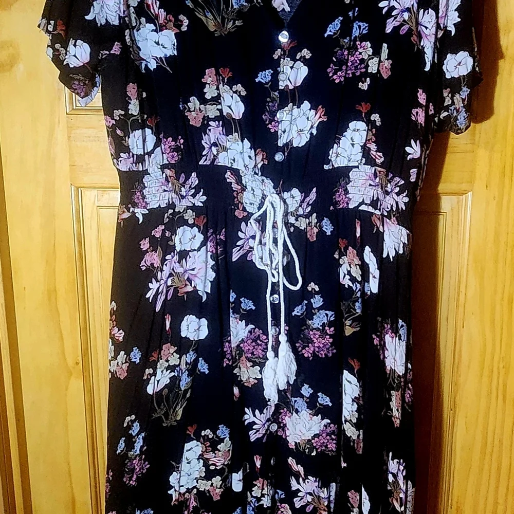 🪷Women's Plus Floral Maxi Dress - Black -No Tag - Picture 5 of 9